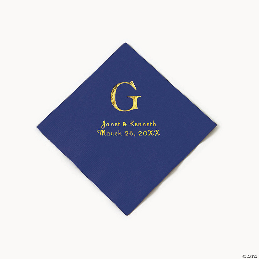 Navy Blue Wedding Monogram Personalized Napkins with Gold Foil - Beverage Image Thumbnail