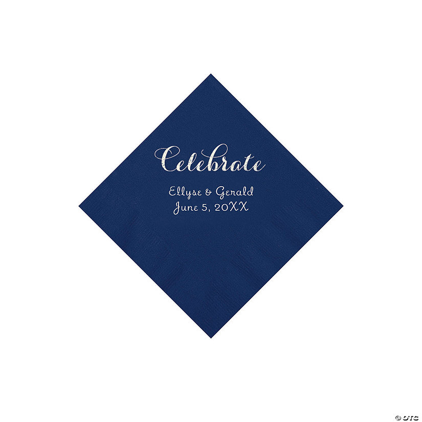 Navy Celebrate Personalized Napkins with Silver Foil - Beverage Image Thumbnail