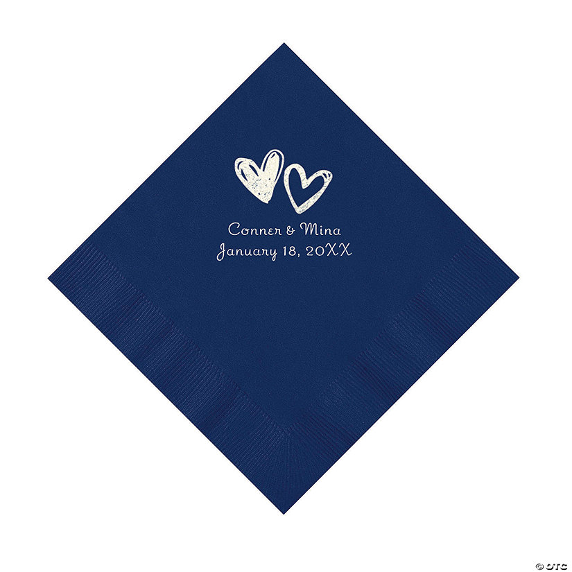 Navy Hearts Personalized Napkins with Silver Foil - Luncheon Image Thumbnail