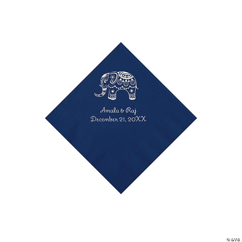 Navy Indian Wedding Personalized Napkins with Silver Foil - Beverage Image Thumbnail