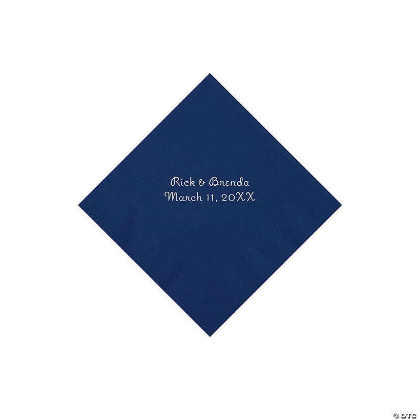 Navy Personalized Napkins with Silver Foil - Beverage Image Thumbnail