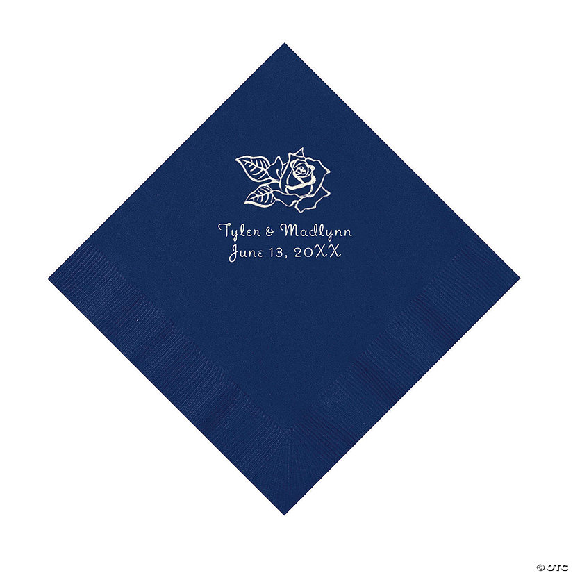 Navy Rose Personalized Napkins with Silver Foil - Luncheon Image Thumbnail