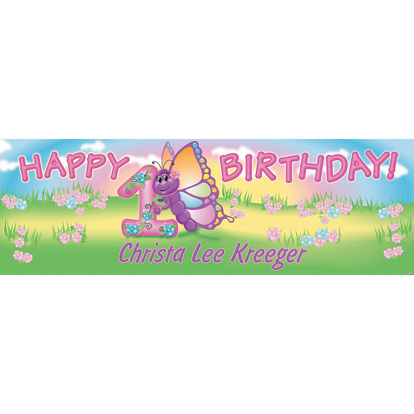 Personalized 1st Birthday Butterfly Banner Image
