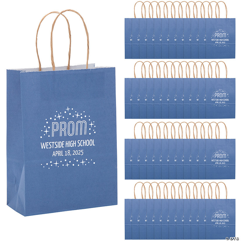 Personalized 6 1/2" x 9" Blue Medium Prom Paper Gift Bags - 72 Pc. Image Thumbnail