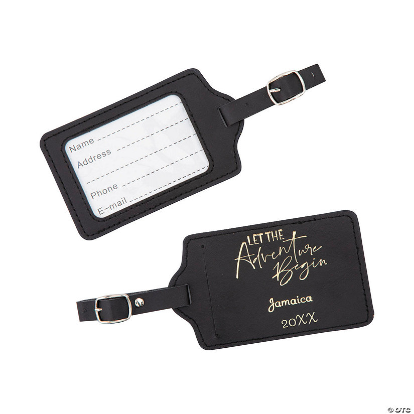 Personalized Adventure Begins Faux Leather Luggage Tags - 12 Pc. Image Thumbnail