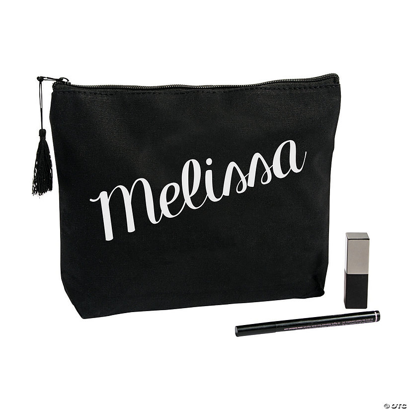 Personalized Black Canvas Makeup Bag Image Thumbnail