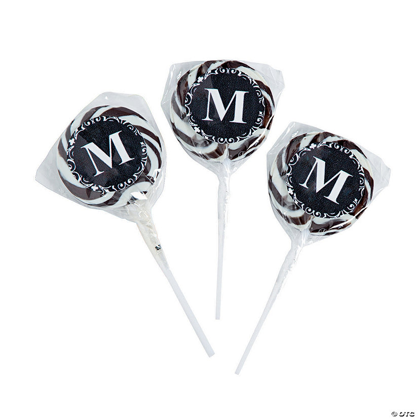 Personalized Black Monogram Swirl Lollipops - 24 Pc. Image
