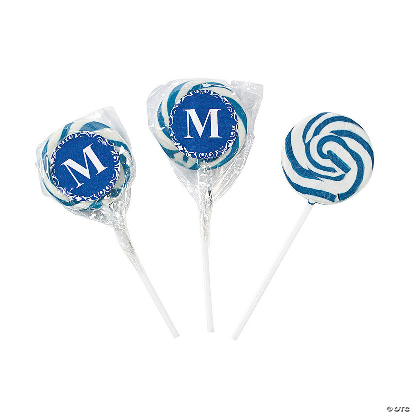 Personalized Blue Monogram Swirl Lollipops - 24 Pc. Image