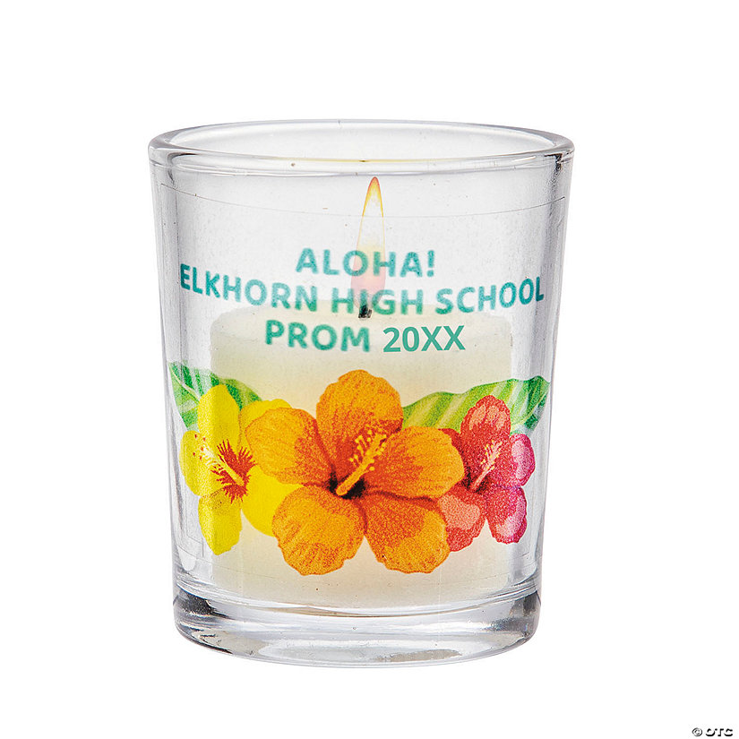 Personalized Bright Hibiscus Votive Candle Holders - 12 Pc. Image Thumbnail
