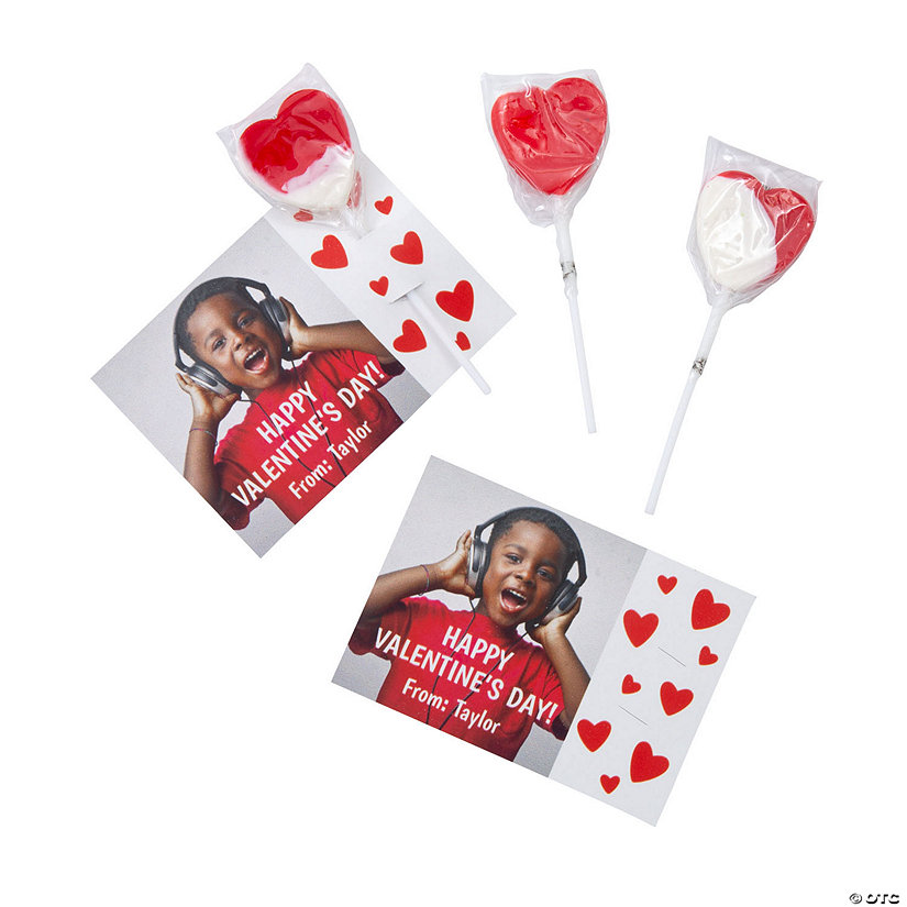 Personalized Custom Photo Card with Lollipop Valentine Exchanges for 38 Image