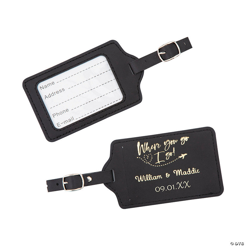 Personalized Destination Wedding Faux Leather Luggage Tags - 12 Pc. Image Thumbnail