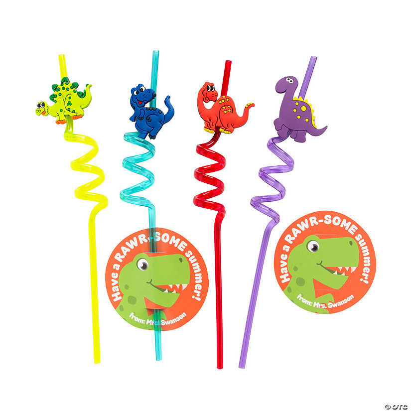 Personalized Dinosaur Silly Straws with Tags - 12 Pc. Image Thumbnail