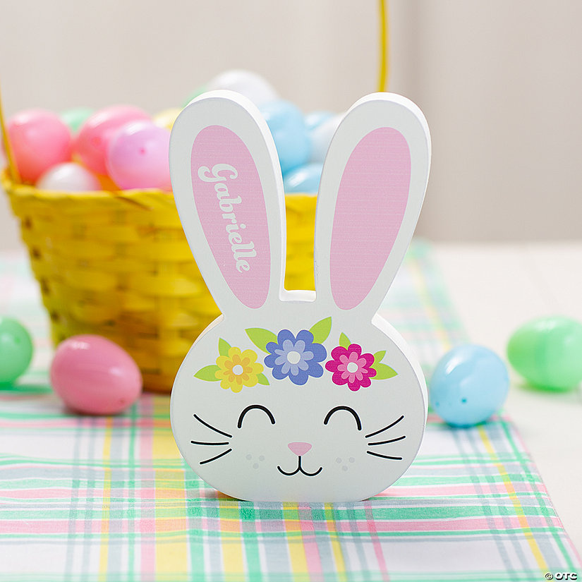 Personalized Easter Bunny with Flowers Tabletop Decoration Image Thumbnail