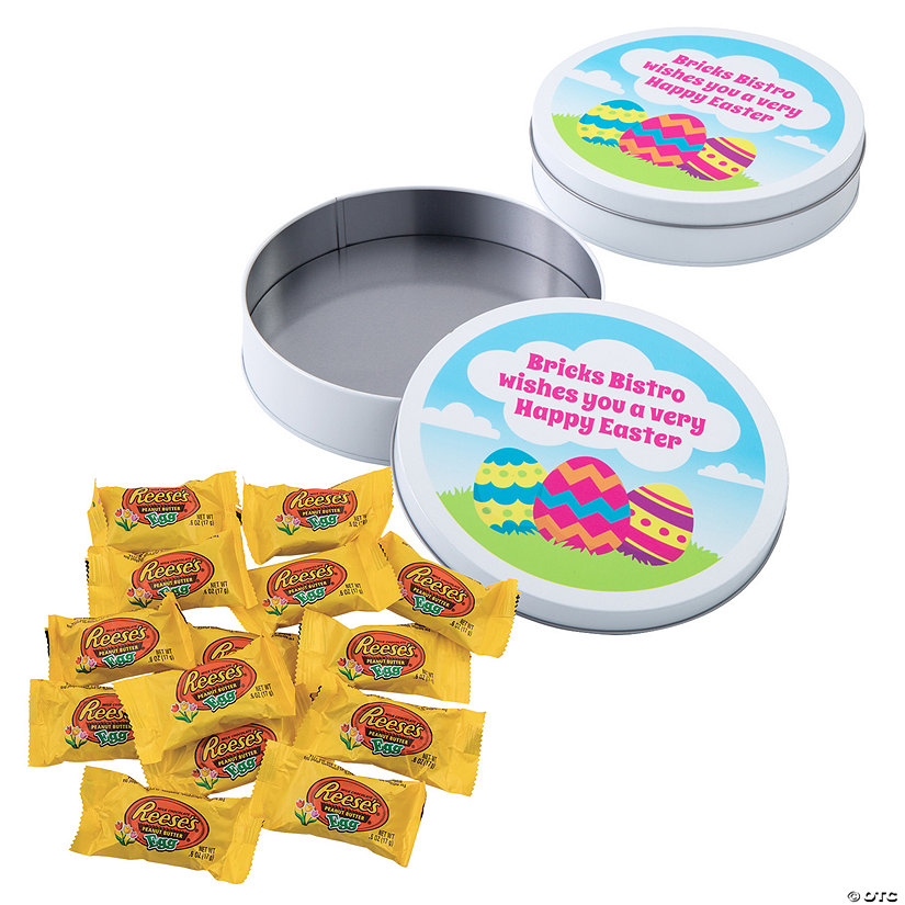 Personalized Easter Egg Round Tins & Candy Kit for 12 Image
