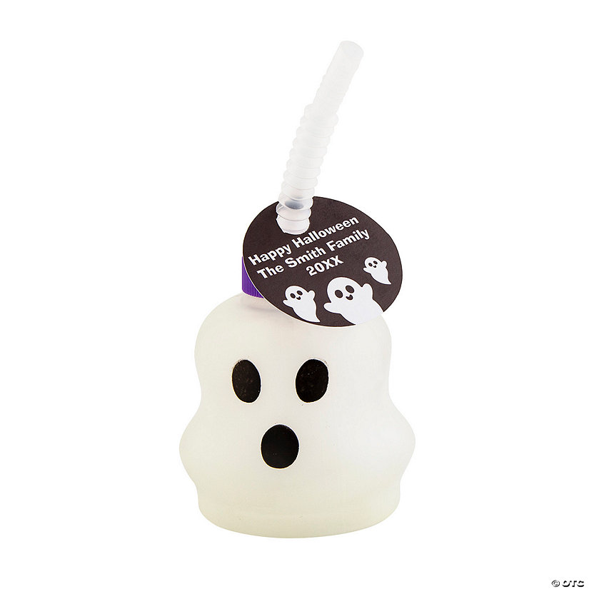 Personalized Ghost-Shaped Frosted Reusable BPA-Free Plastic Cups with Straws & Tags - 12 Pc. Image Thumbnail