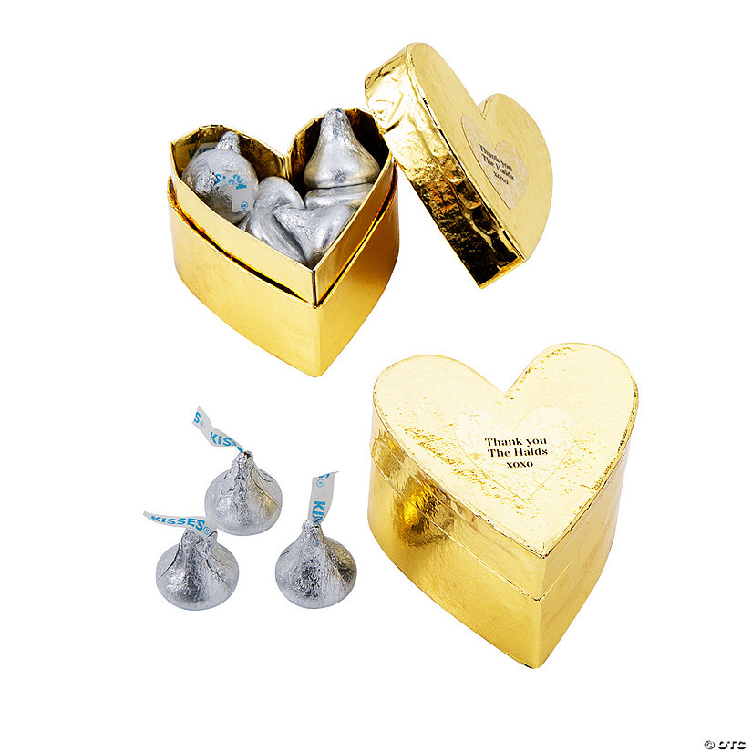 Personalized Gold Heart-Shaped Favor Boxes - 12 Pc. Image Thumbnail
