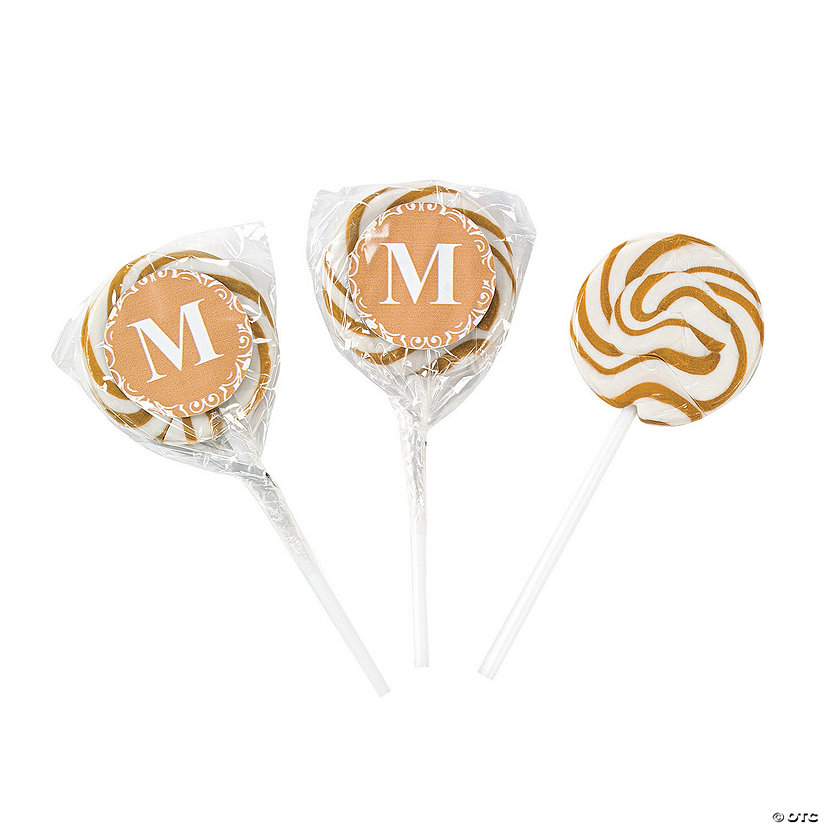 Personalized Gold Monogram Swirl Lollipops - 24 Pc. Image