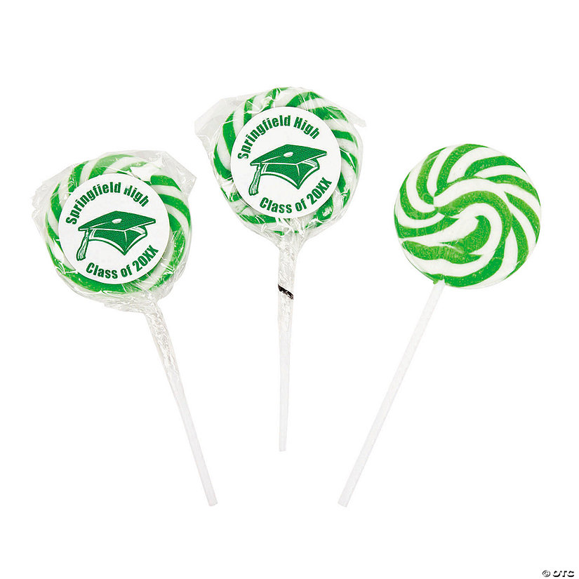 Personalized Green Graduation Swirl Lollipops - 24 Pc. Image