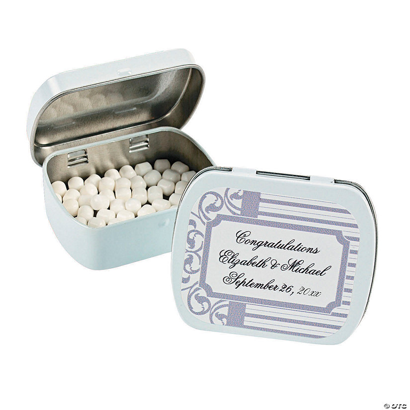 Personalized Grey & White Wedding Tins with Mints - 24 Pc. Image