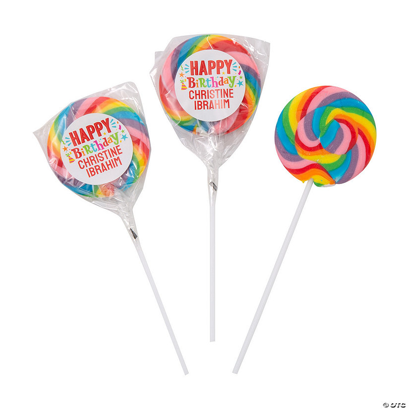 Personalized Happy Birthday Large Swirl Lollipops - 24 Pc. Image Thumbnail