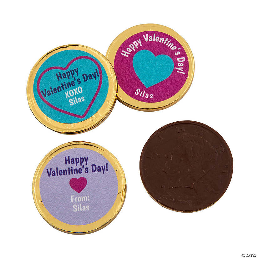 Personalized Happy Valentine&#8217;s Day Gold Chocolate Coins - 76 Pc. Image Thumbnail