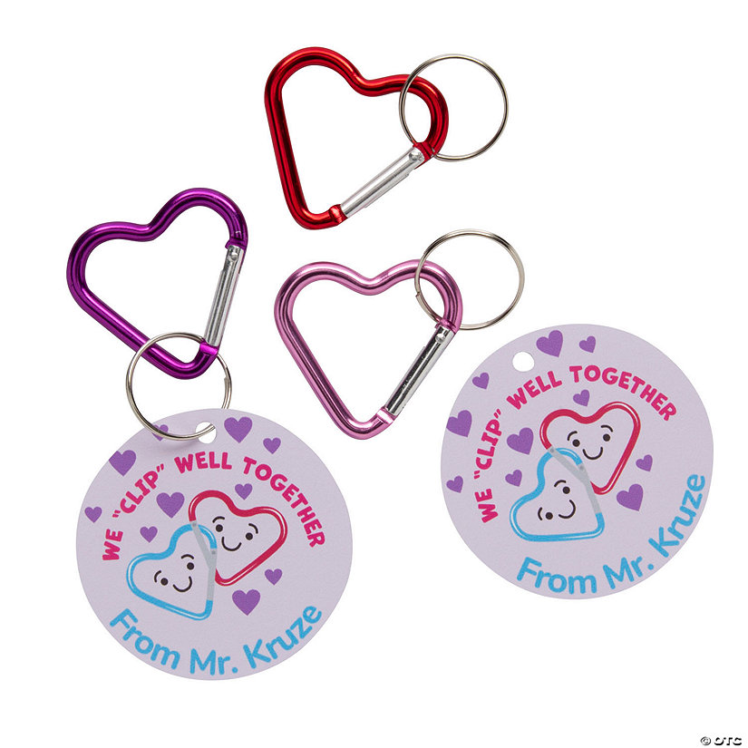 Personalized Heart Clip Keychain Valentine Exchanges with Card for 24 Image Thumbnail