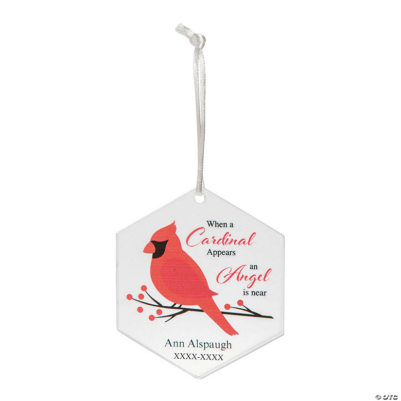 Personalized Hexagon Cardinal Acrylic Christmas Ornaments - 12 Pc. Image