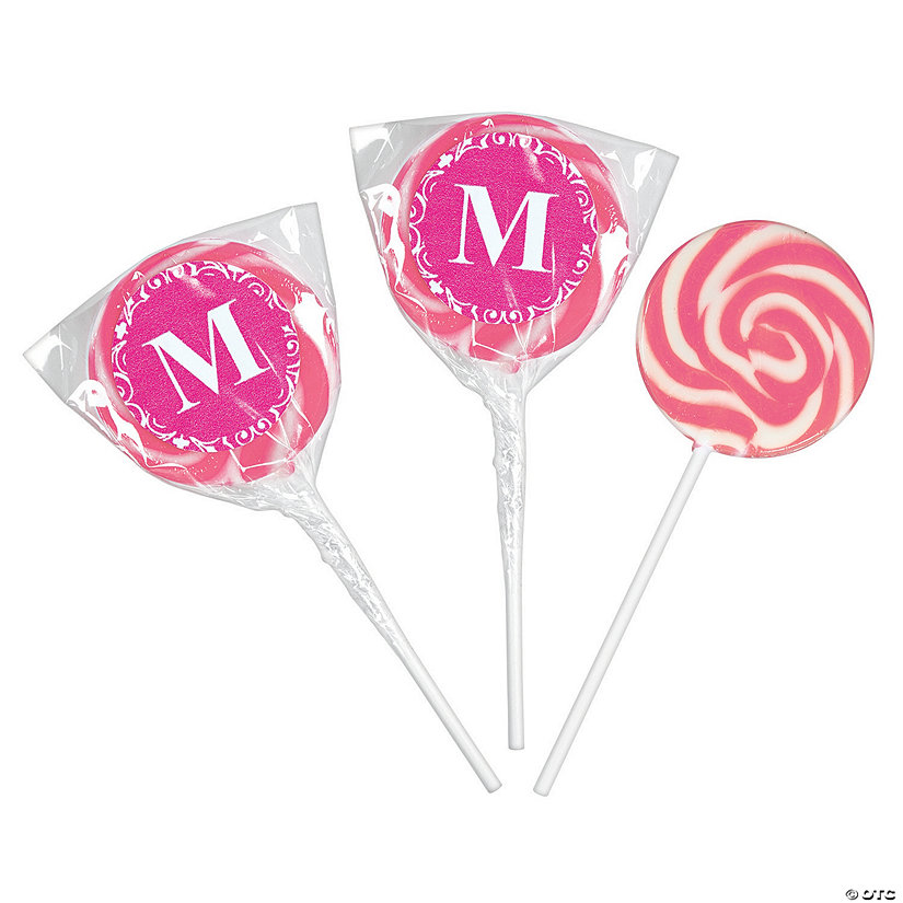 Personalized Hot Pink Monogram Swirl Lollipops - 24 Pc. Image