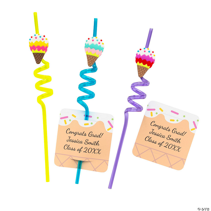 Personalized Ice Cream Silly Straws with Tags - 12 Pc. Image Thumbnail