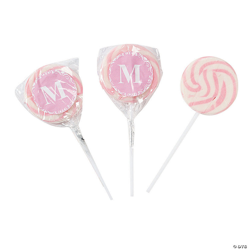 Personalized Light Pink Monogram Swirl Lollipops - 24 Pc. Image