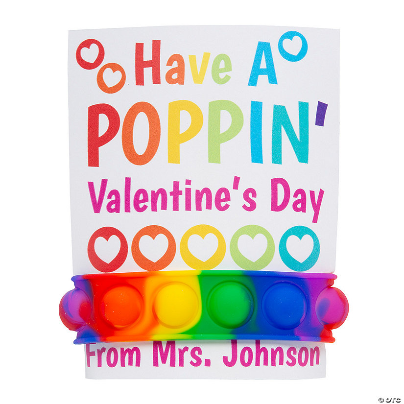 Personalized Lotsa Pops Popping Toy Rainbow Bracelet Valentine Exchanges with Card for 24 Image