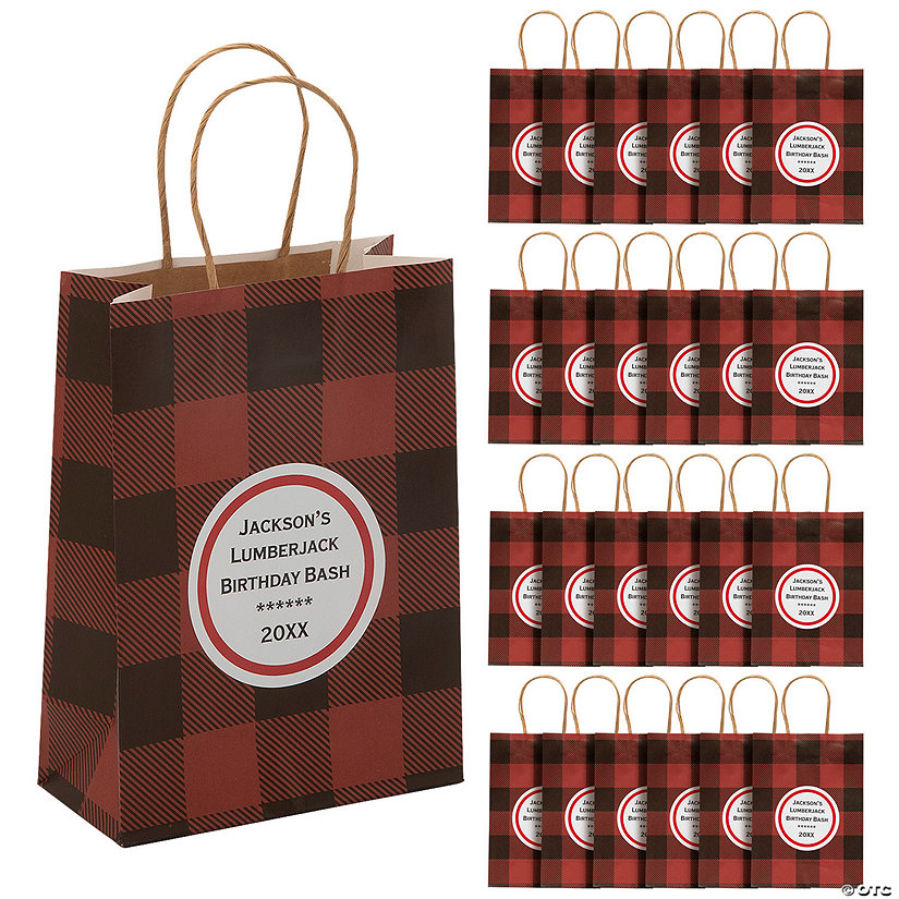 Personalized Medium Buffalo Plaid Paper Gift Bags Image Thumbnail
