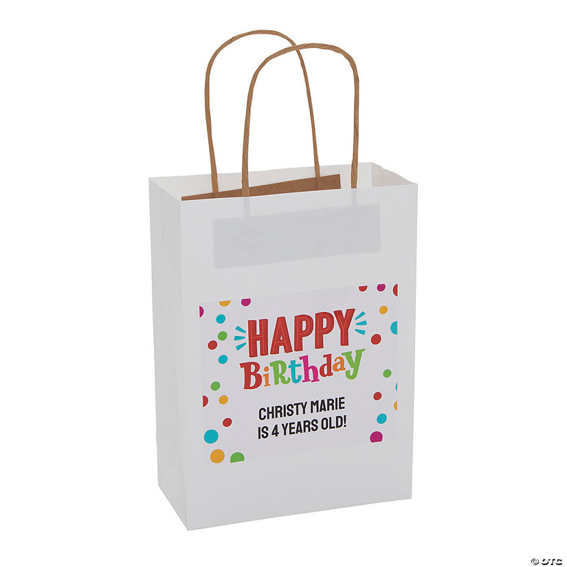 Personalized Medium Happy Birthday Kraft Paper Bags - 12 Pc. Image Thumbnail