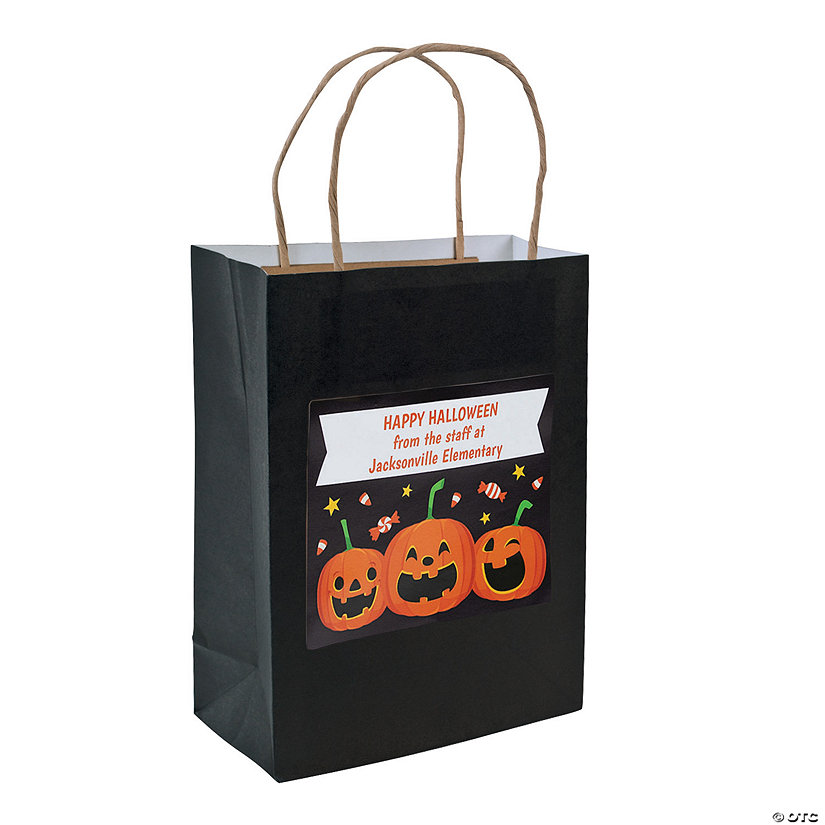 Personalized Medium Jack-o&#8217;-Lantern Kraft Paper Gift Bags - 12 Pc. Image Thumbnail