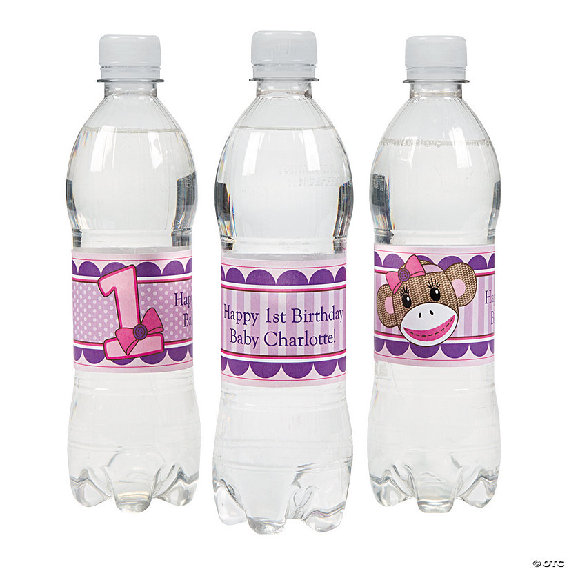 Personalized Miss Sock Monkey Water Bottle Labels Image