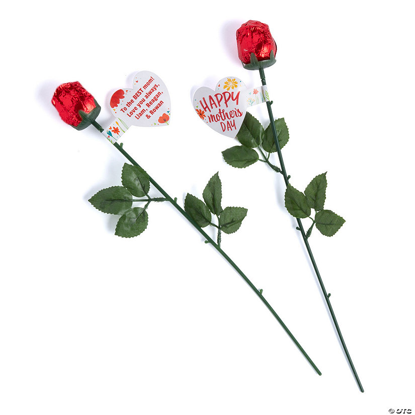 Personalized Mother&#8217;s Day Red Foil-Wrapped Chocolate Rose Handouts - 12 Pc. Image