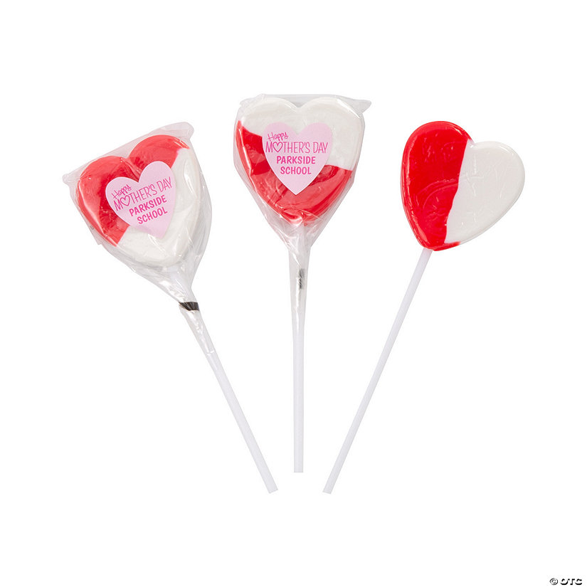 Personalized Mother&#8217;s Day Strawberries &#8217;N Cream Heart-Shaped Lollipops - 38 Pc. Image