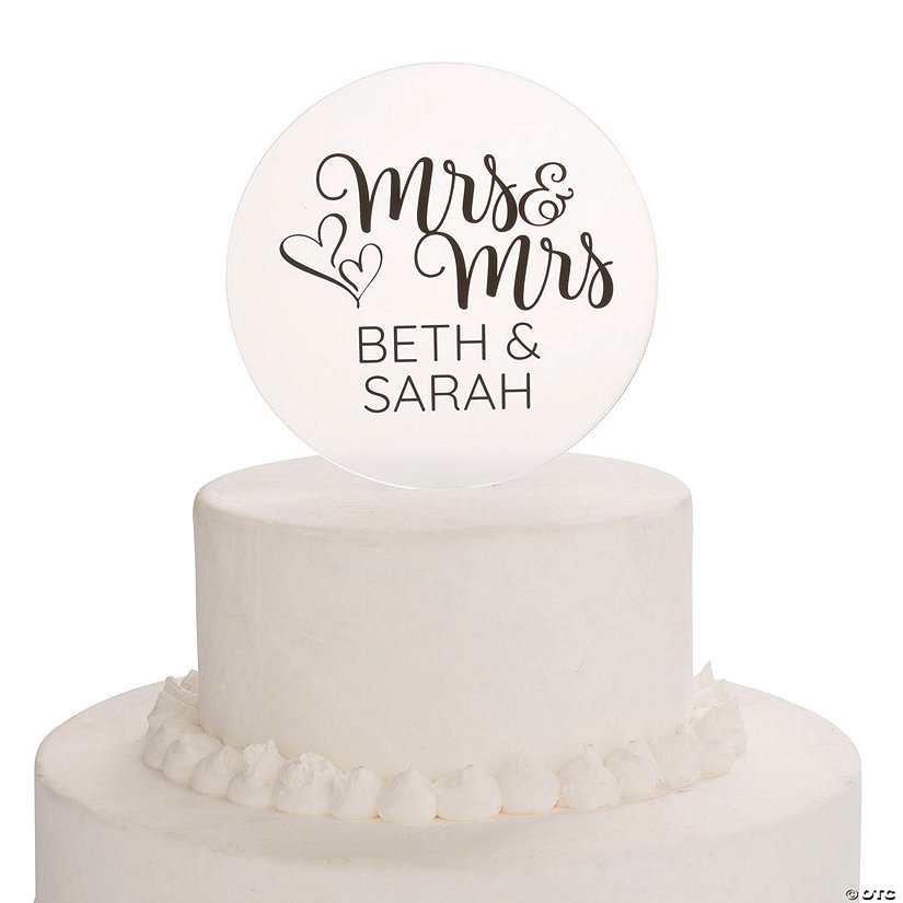 Personalized Mrs. & Mrs. Clear Cake Topper Image Thumbnail
