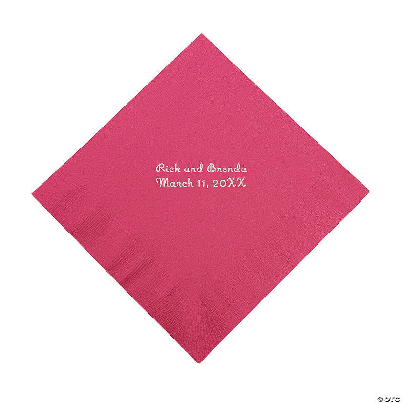 Personalized Napkins - Beverage - Hot Pink with Silver Foil Image