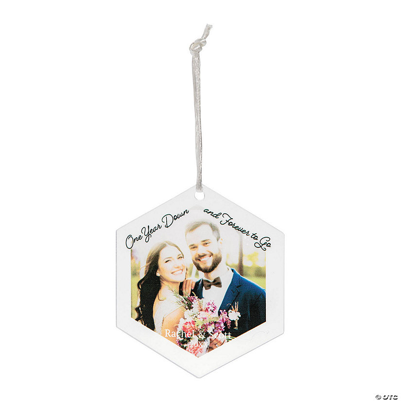 Personalized Photo Hexagon Wedding Acrylic Christmas Ornaments - 12 Pc. Image