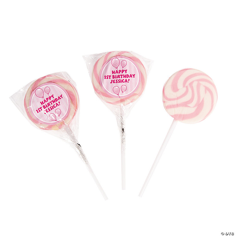 Personalized Pink Birthday Balloon Swirl Pops - 24 Pc. Image Thumbnail