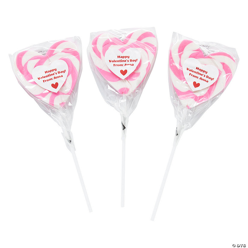 Personalized Pink Heart-Shaped Swirl Lollipops &#8211; 12 Pc. Image Thumbnail