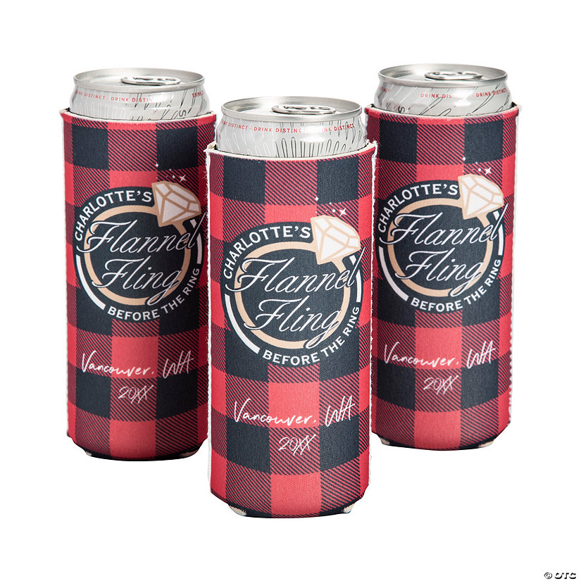 Personalized Premium Flannel Fling Slim Fit Can Coolers - 12 Pc. Image Thumbnail