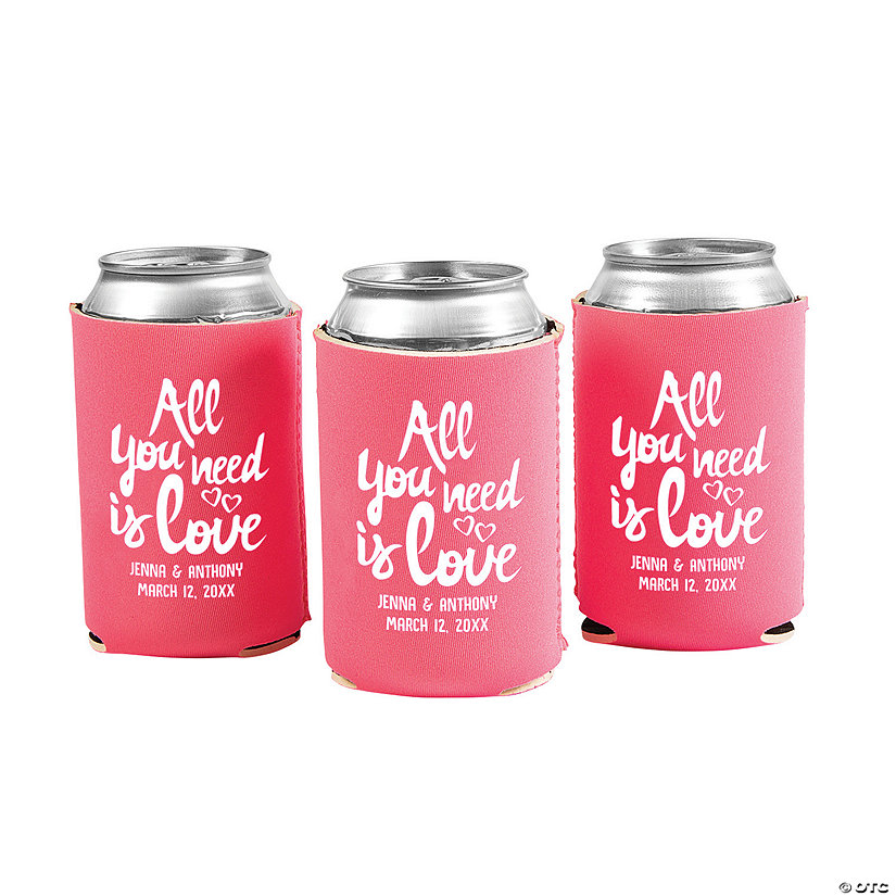 Personalized Premium Pink All You Need Wedding Can Coolers - 48 Pc. Image Thumbnail
