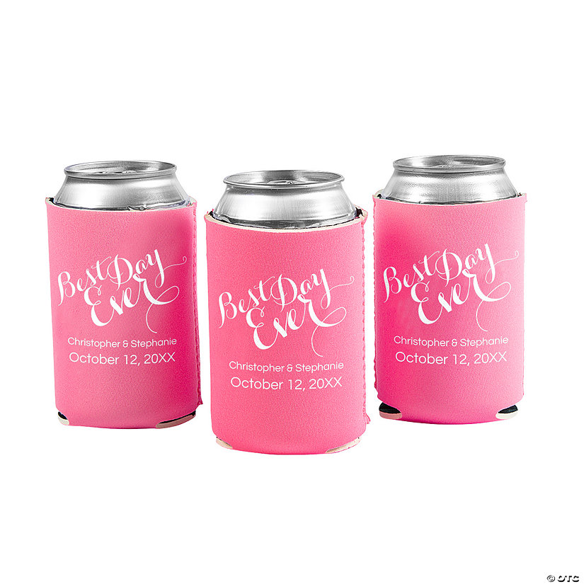 Personalized Premium Pink Best Day Wedding Can Coolers - 48Pc. Image Thumbnail