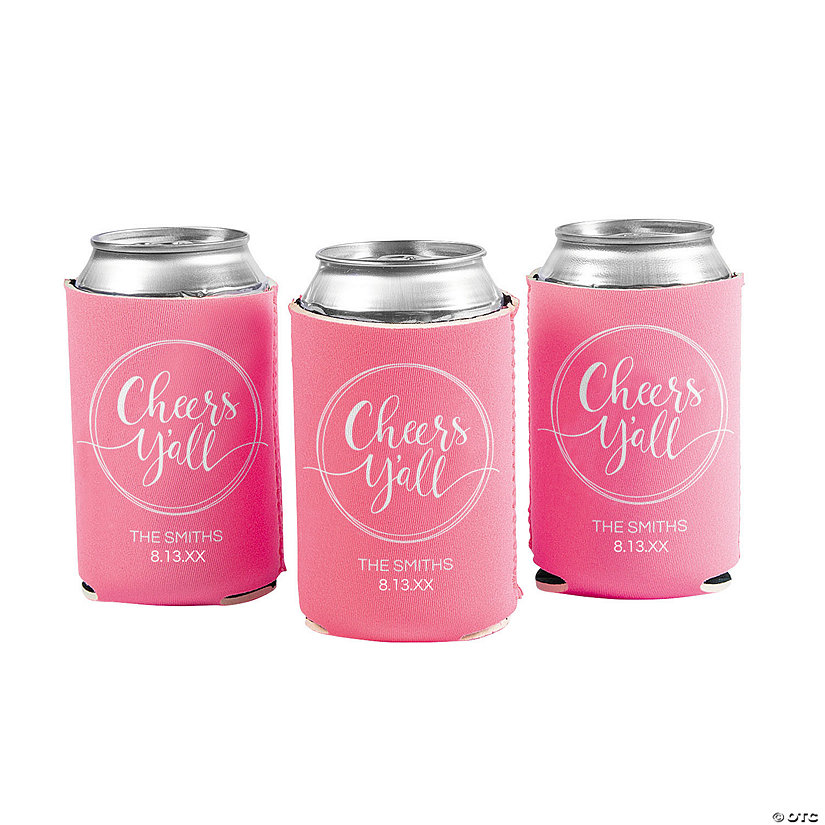 Personalized Premium Pink Cheers Y&#8217;all Can Coolers - 48 Pc. Image Thumbnail