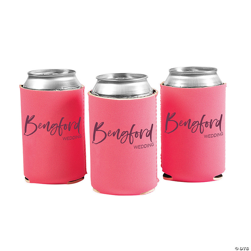 Personalized Premium Pink Last Name Wedding Can Coolers - 48 Pc. Image Thumbnail