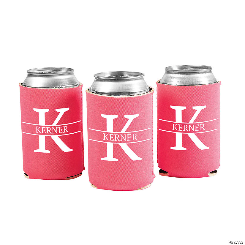 Personalized Premium Pink Monogram Can Coolers - 48 Pc. Image Thumbnail