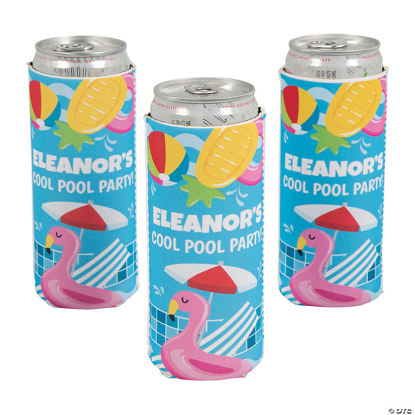 Personalized Premium Pool Party Slim Fit Can Coolers - 12 Pc. Image Thumbnail