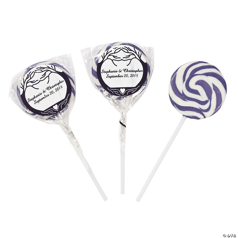 Personalized Purple Wedding Tree Swirl Lollipops Image